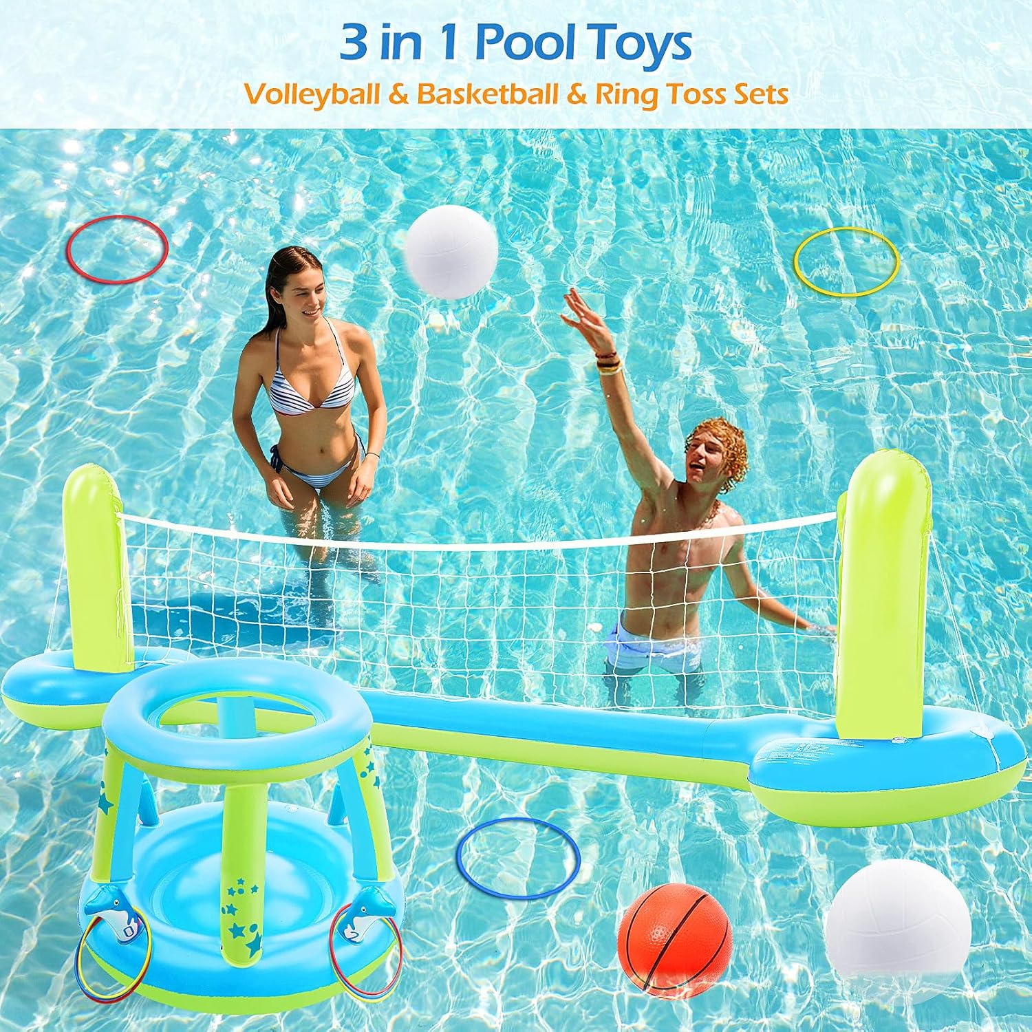 3-in-1 Pool Games Set — Volleyball, Basketball & Ring Toss — photo 2