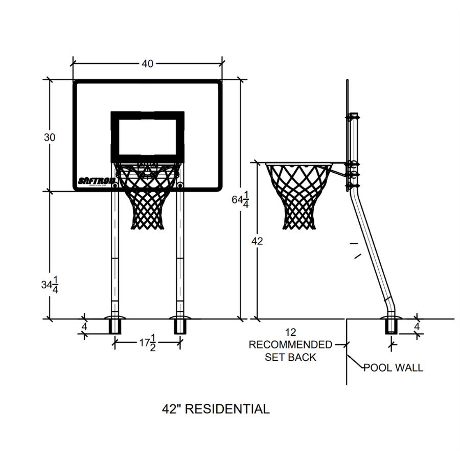 Saftron 42 Inch Residential Basketball Hoop with Dual Black Support Posts — photo 3